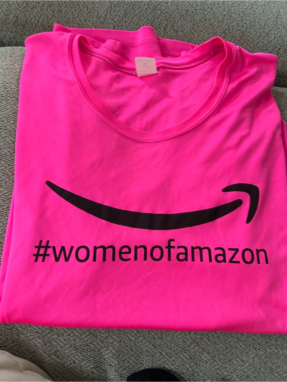 Amazon Employee Original  Women of Amazon Hot Pink Scoop Neck Tee with Black Log